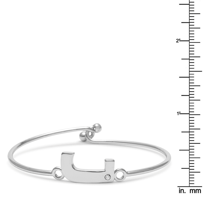 Initial "J" Bangle Bracelet With Cubic Zirconia Accent