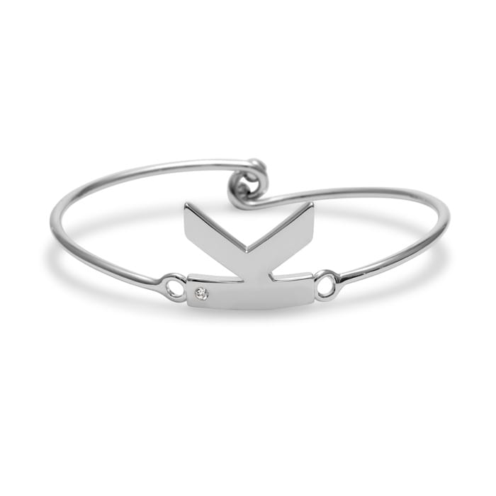 Initial "K" Bangle Bracelet With Cubic Zirconia Accent
