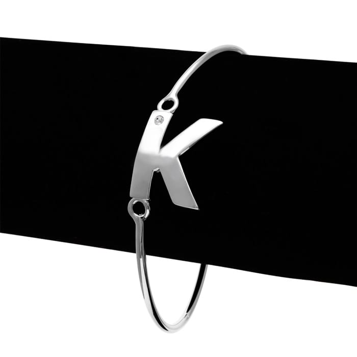 Initial "K" Bangle Bracelet With Cubic Zirconia Accent