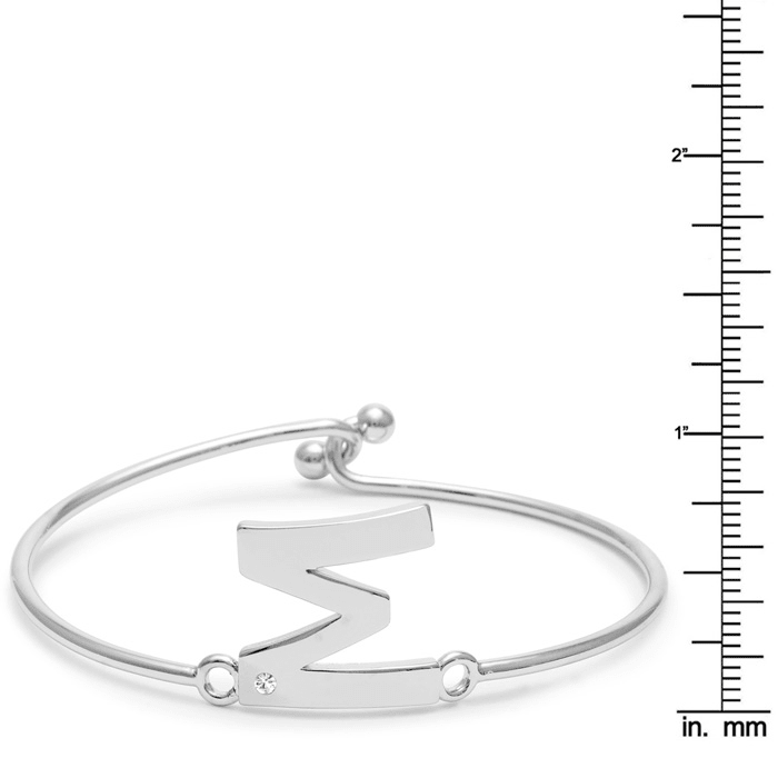 Initial "M" Bangle Bracelet With Cubic Zirconia Accent