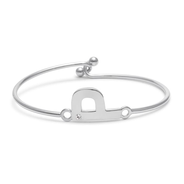 Initial "P" Bangle Bracelet With Cubic Zirconia Accent