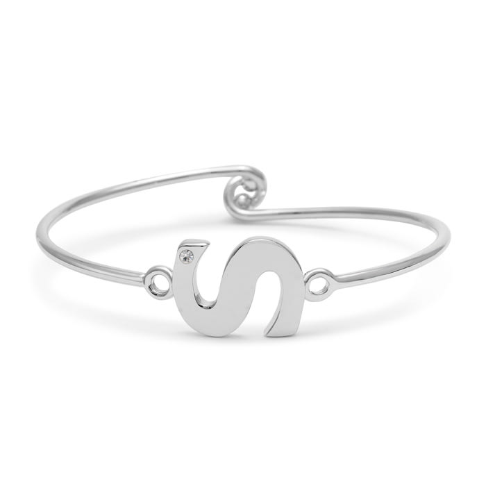 "S" Initial Bangle Bracelet With Cubic Zirconia Accent