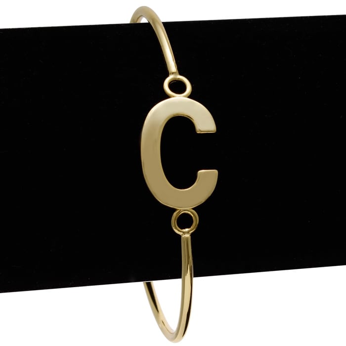 Yellow Gold "C" Initial Bangle Bracelet 