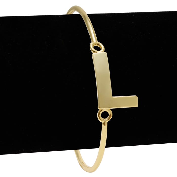 Yellow Gold "L" Initial Bangle Bracelet 