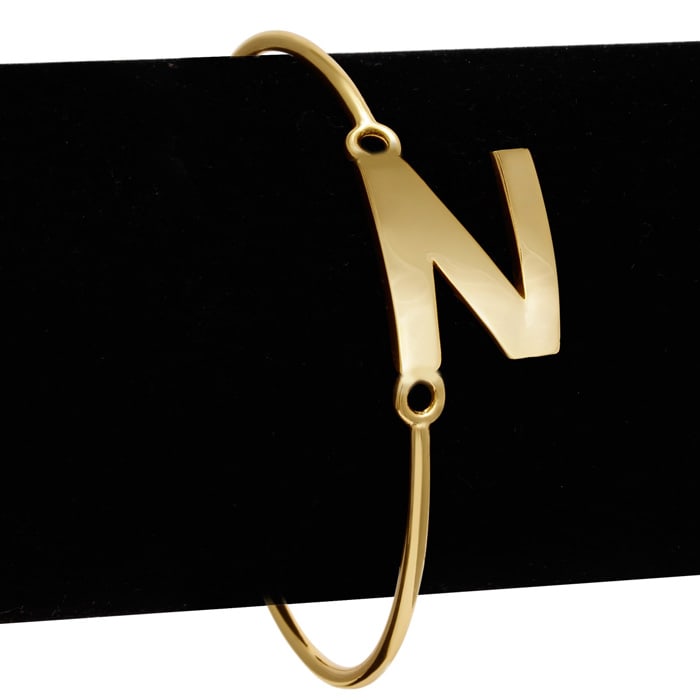 Yellow Gold "N" Initial Bangle Bracelet 
