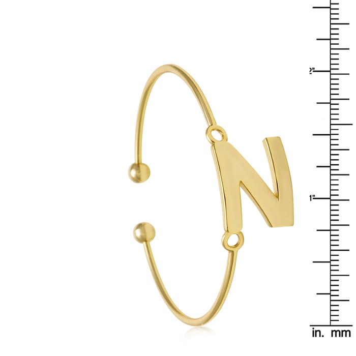 Yellow Gold "N" Initial Bangle Bracelet 