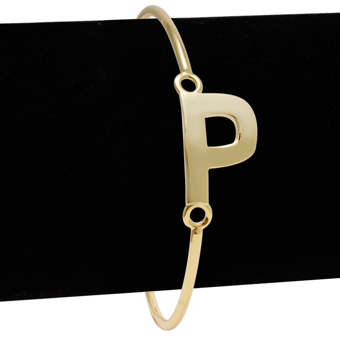 Yellow Gold "P" Initial Bangle Bracelet 