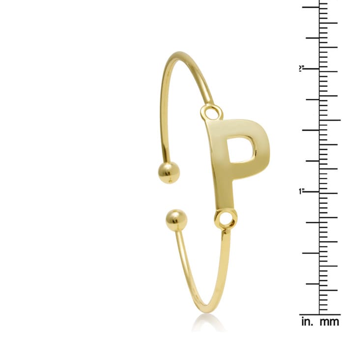Yellow Gold "P" Initial Bangle Bracelet 