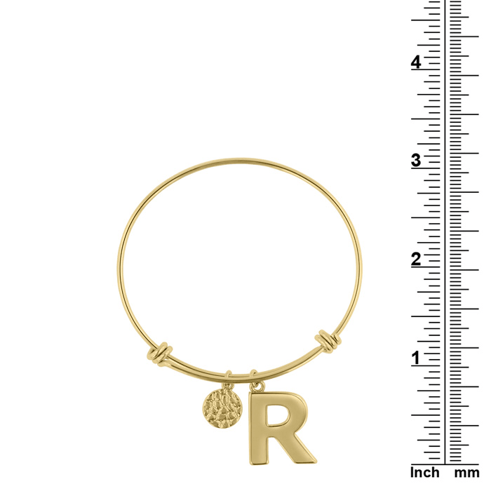 Yellow Gold "R" Initial Expandable Wire Bangle Bracelet 