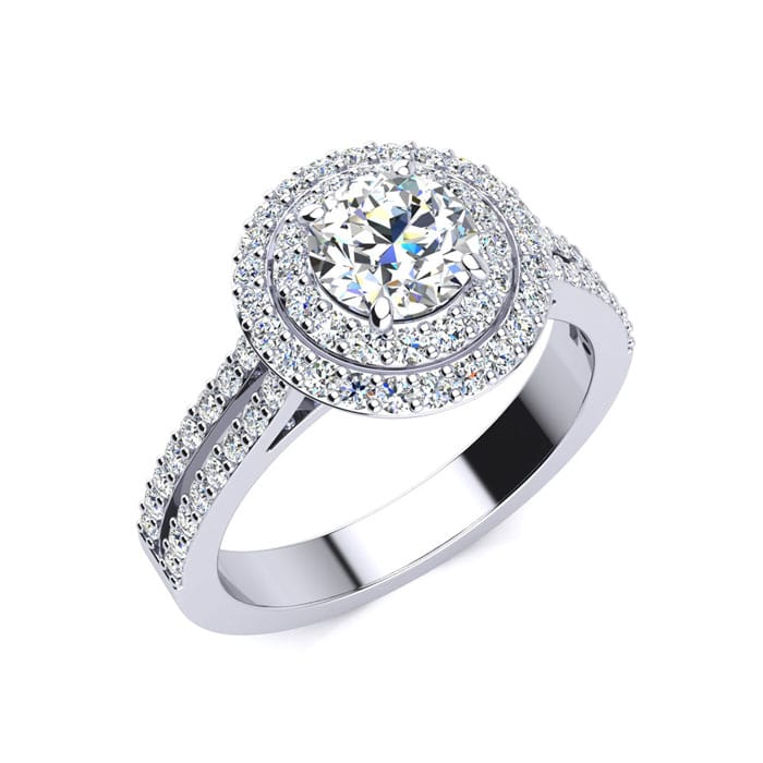 1 1/2 Carat Double Halo Round Diamond Engagement Ring in 14K White Gold