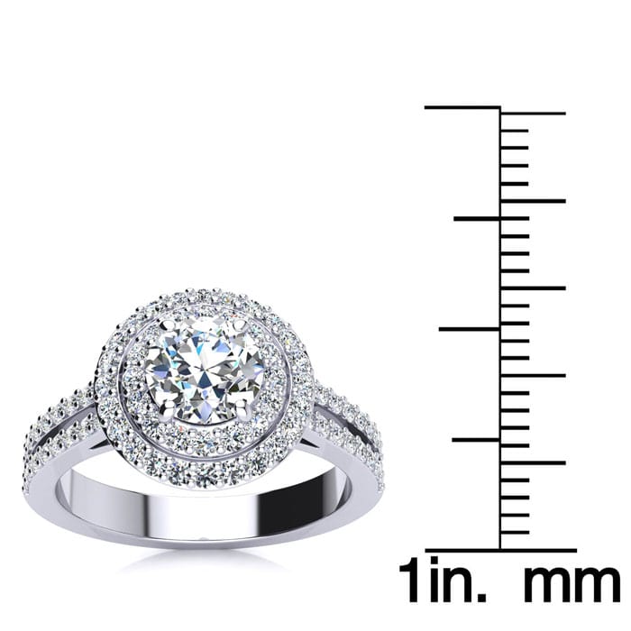 1 1/2 Carat Double Halo Round Diamond Engagement Ring in 14K White Gold