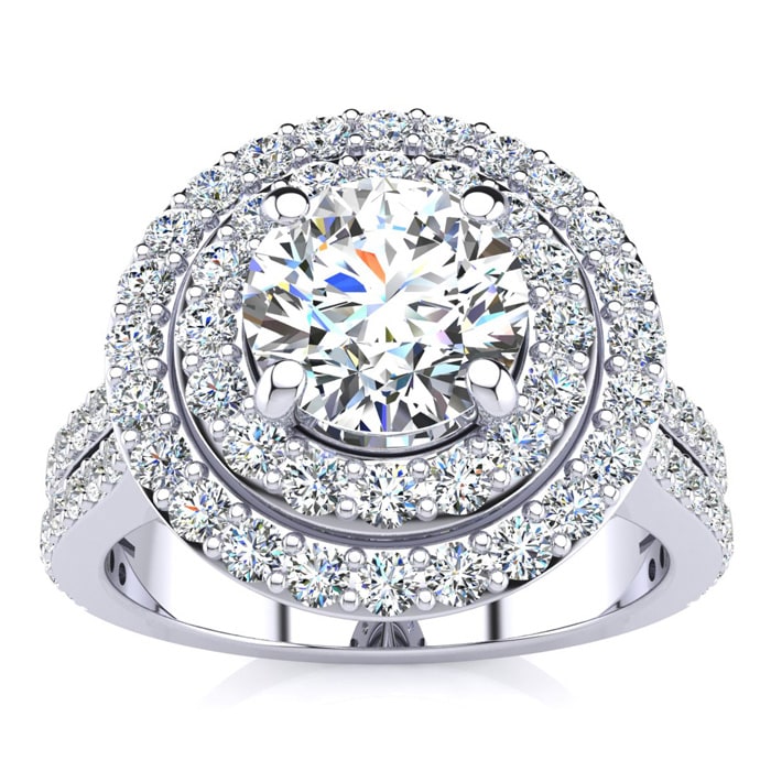 2 Carat Double Halo Round Diamond Engagement Ring in 14K White Gold