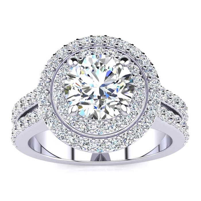 2 1/2 Carat Double Halo Round Diamond Engagement Ring in 14K White Gold

