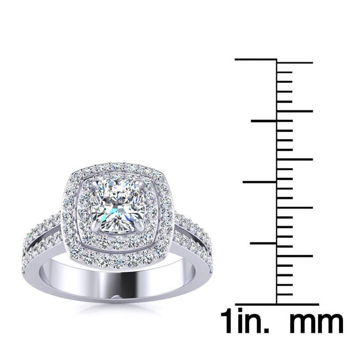 1 1/2 Carat Double Halo Cushion Cut Diamond Engagement Ring in 14 Karat White Gold
