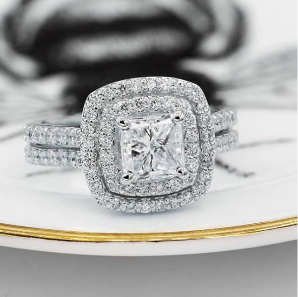 2 1/2 Carat Double Halo Diamond Engagement Ring in 14k White Gold