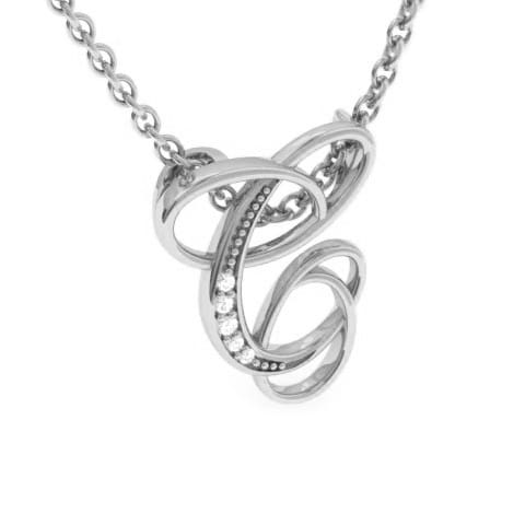 Letter C Diamond Initial Necklace In White Gold With 6 Diamonds