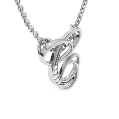 Letter C Diamond Initial Necklace In White Gold With 6 Diamonds