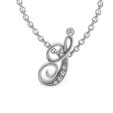 Letter I Diamond Initial Necklace In White Gold With 6 Diamonds