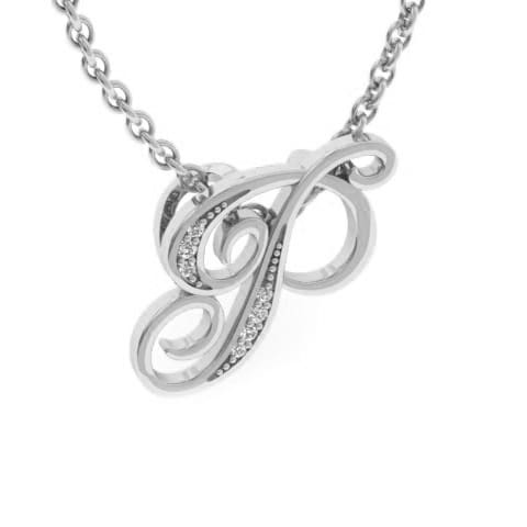 Letter P Diamond Initial Necklace In White Gold With 6 Diamonds