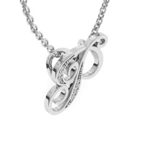Letter P Diamond Initial Necklace In White Gold With 6 Diamonds
