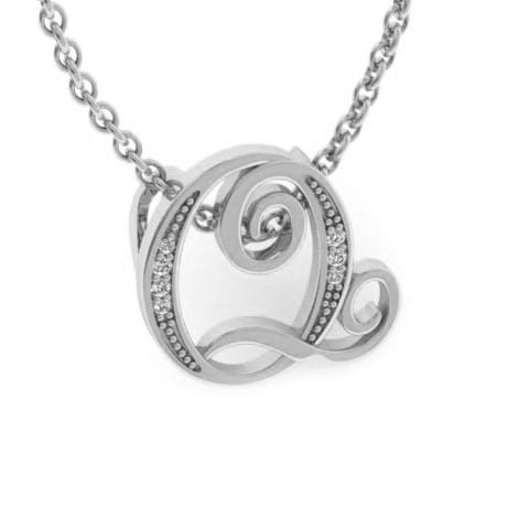 Letter Q Diamond Initial Necklace In White Gold With 6 Diamonds
