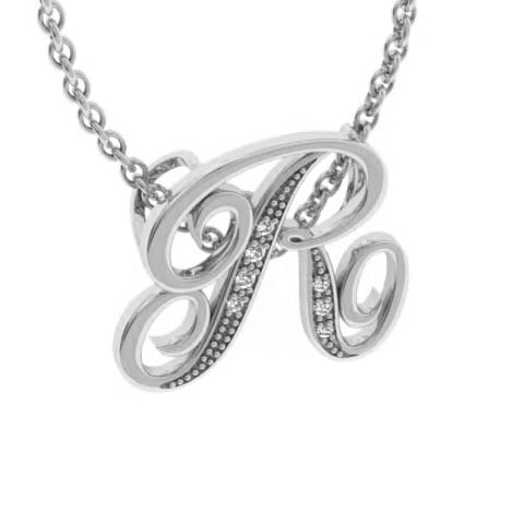 Letter R Diamond Initial Necklace In White Gold With 6 Diamonds