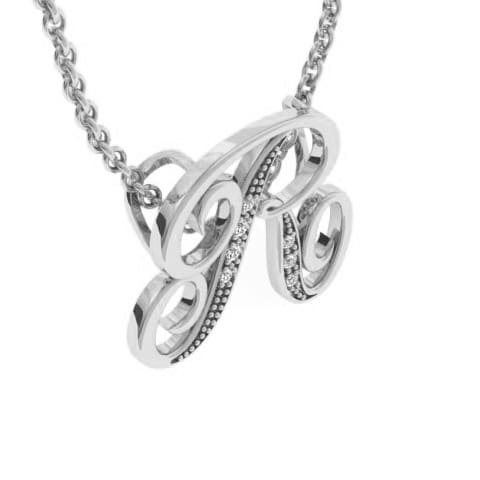 Letter R Diamond Initial Necklace In White Gold With 6 Diamonds