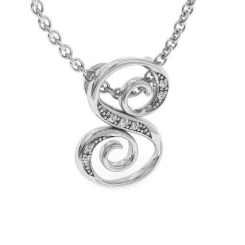 Letter S Diamond Initial Necklace In White Gold With 6 Diamonds