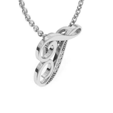 Letter T Diamond Initial Necklace In White Gold With 6 Diamonds