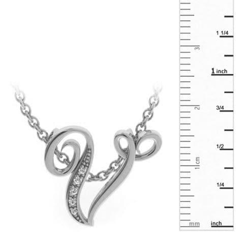 Letter V Diamond Initial Necklace In White Gold With 6 Diamonds