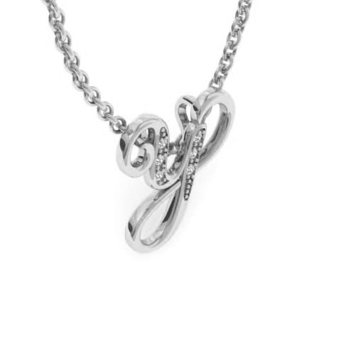Letter Y Diamond Initial Necklace In White Gold With 6 Diamonds