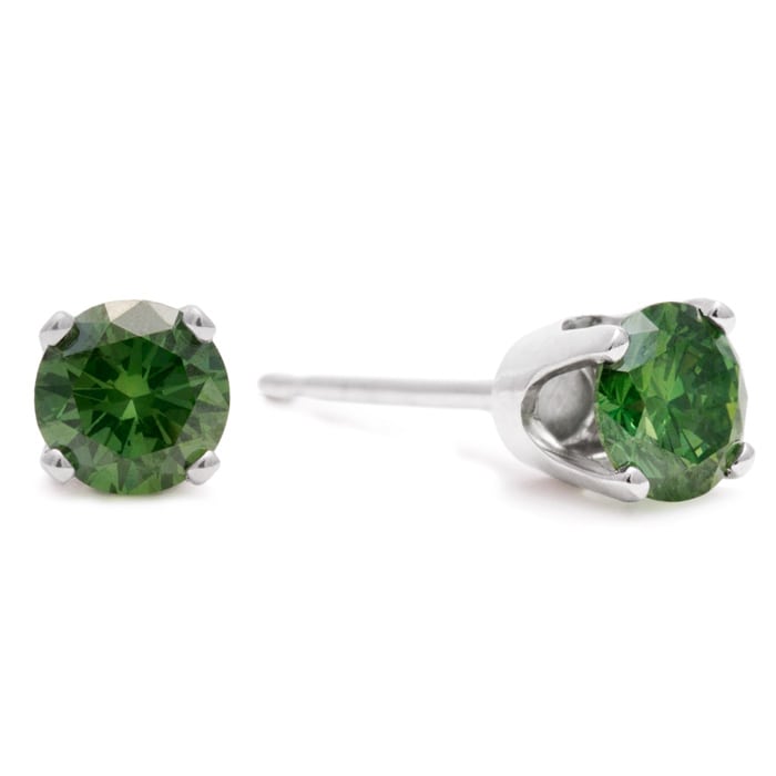 1 2 Carat Green Diamond Stud Earrings in White Gold