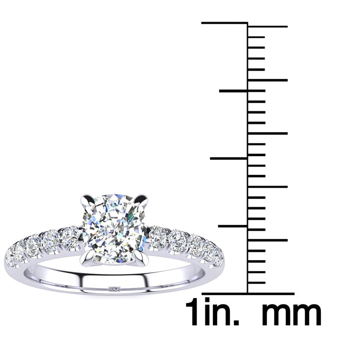 1 1/3 Carat Traditional Diamond Engagement Ring with 1 Carat Center Cushion Cut Solitaire In White Gold 