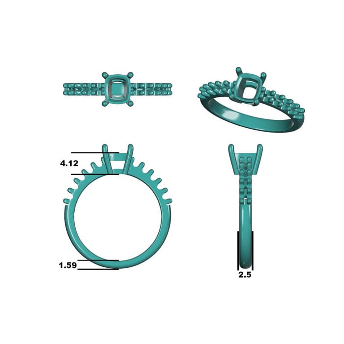 1 1/3 Carat Traditional Diamond Engagement Ring with 1 Carat Center Cushion Cut Solitaire In White Gold 