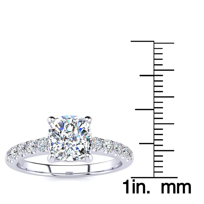 1 3/4 Carat Traditional Diamond Engagement Ring with 1 1/2 Carat Center Cushion Cut Solitaire In White Gold 