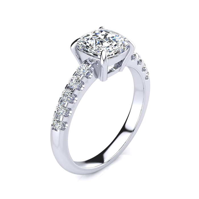 2.30 Carat Traditional Diamond Engagement Ring with 2 Carat Center Cushion Cut Solitaire In White Gold

