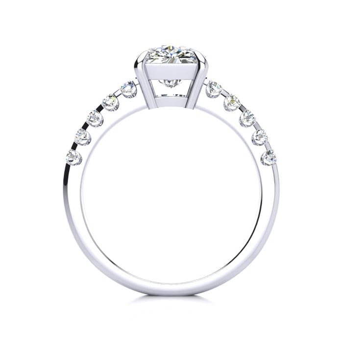 2.30 Carat Traditional Diamond Engagement Ring with 2 Carat Center Cushion Cut Solitaire In White Gold
