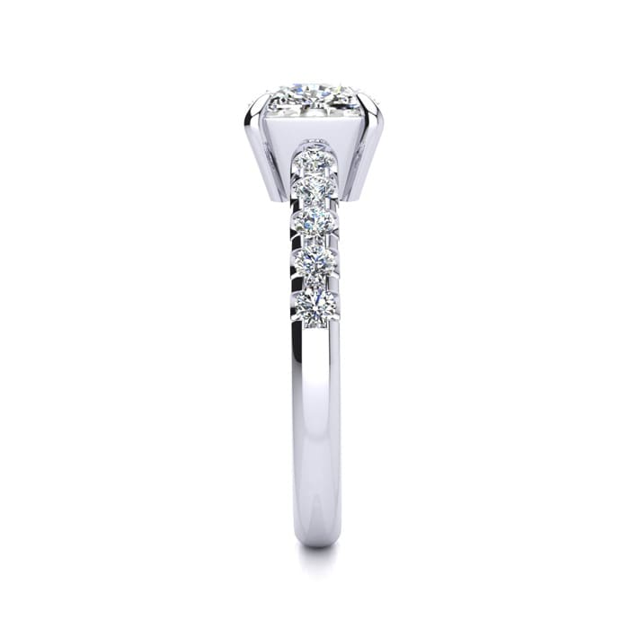 2.30 Carat Traditional Diamond Engagement Ring with 2 Carat Center Cushion Cut Solitaire In White Gold
