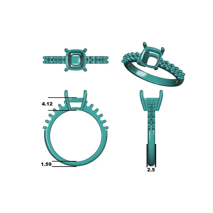 2.30 Carat Traditional Diamond Engagement Ring with 2 Carat Center Cushion Cut Solitaire In White Gold
