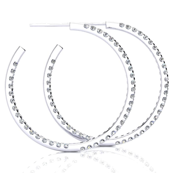 14K White Gold 2 Carat Diamond Three Quarter Hoop Earrings