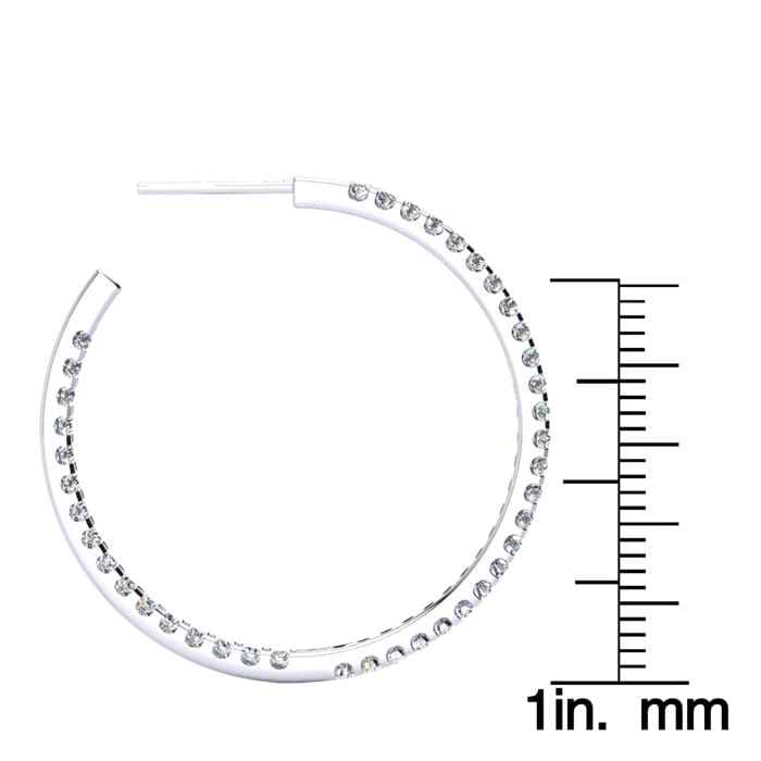 14K White Gold 2 Carat Diamond Three Quarter Hoop Earrings