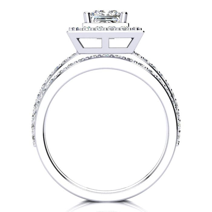 2 Carat Princess Cut Halo Diamond Bridal Set in 14k White Gold