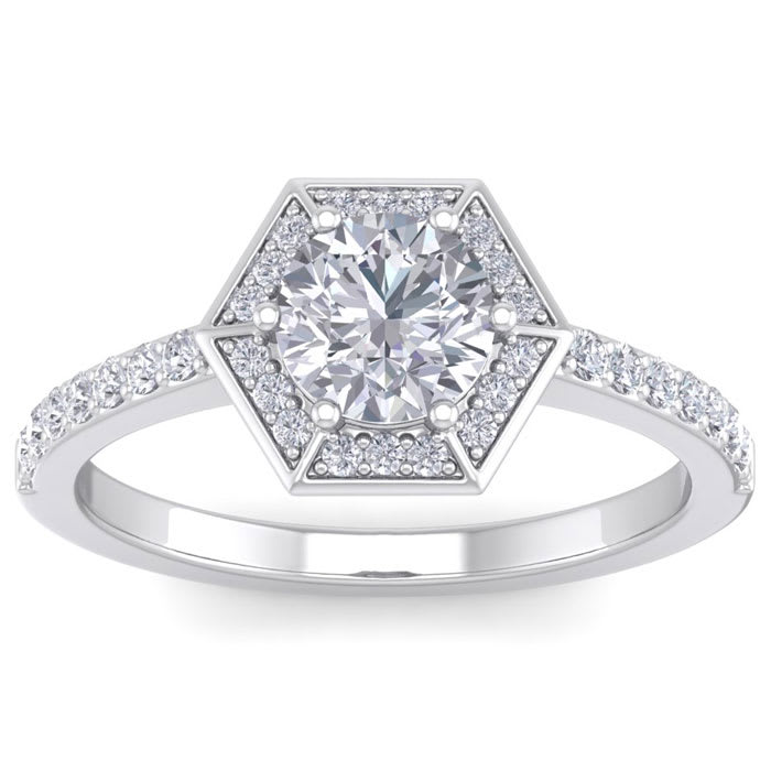 1 1/2 Carat Halo Diamond Engagement Ring In 14 Karat White Gold