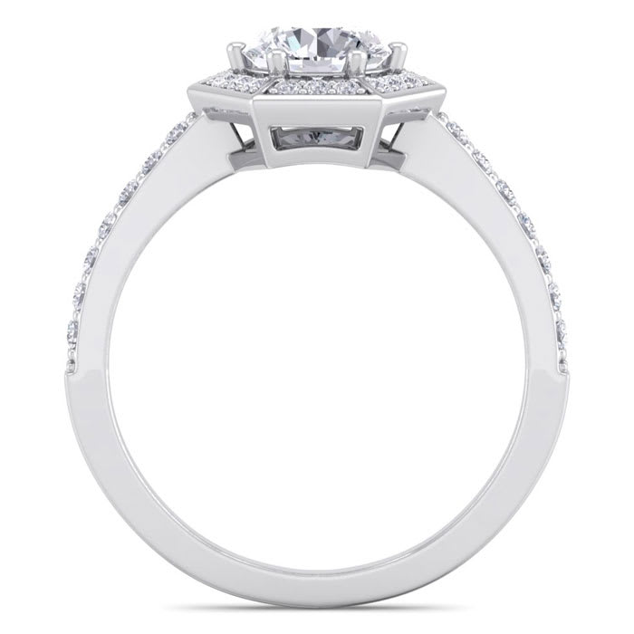 1 1/2 Carat Halo Diamond Engagement Ring In 14 Karat White Gold
