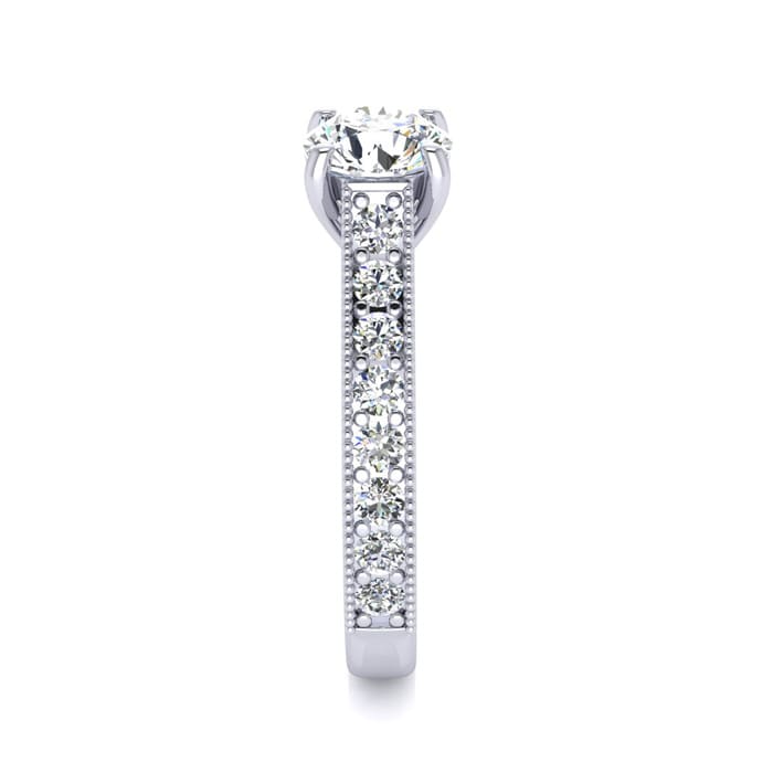 1 1/2 Carat Round Diamond Engagement Ring With 1 Carat Center Diamond In 14K White Gold