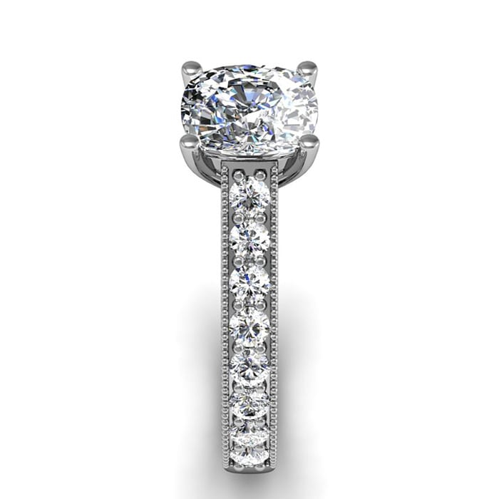 1 1/2 Carat Diamond Engagement Ring With 1 Carat Cushion Cut Center Diamond In 14K White Gold