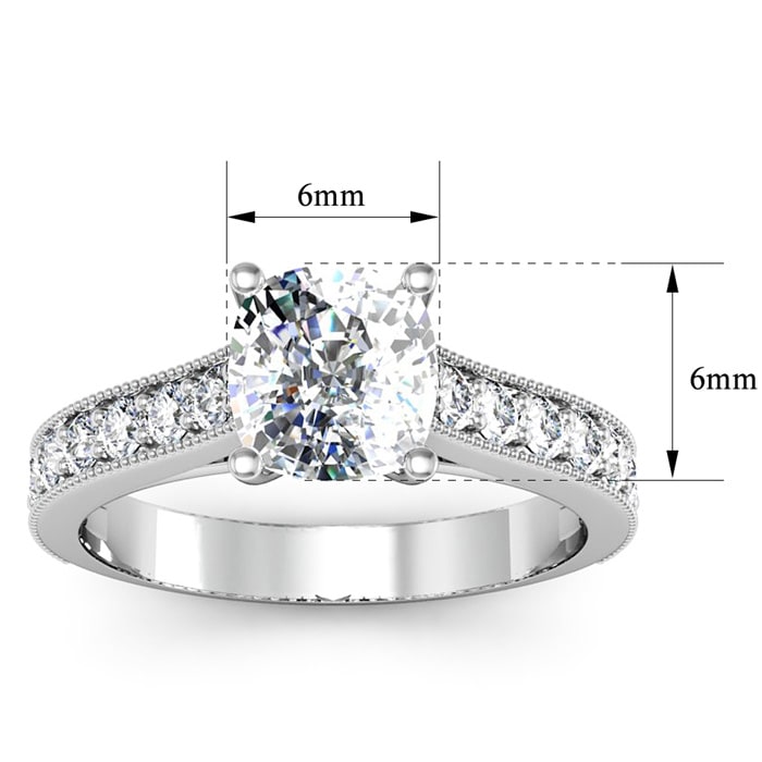 1 1/2 Carat Diamond Engagement Ring With 1 Carat Cushion Cut Center Diamond In 14K White Gold
