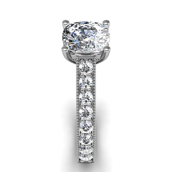 2 1/2 Carat Diamond Engagement Ring With 2 Carat Cushion Cut Center Diamond In 14K White Gold