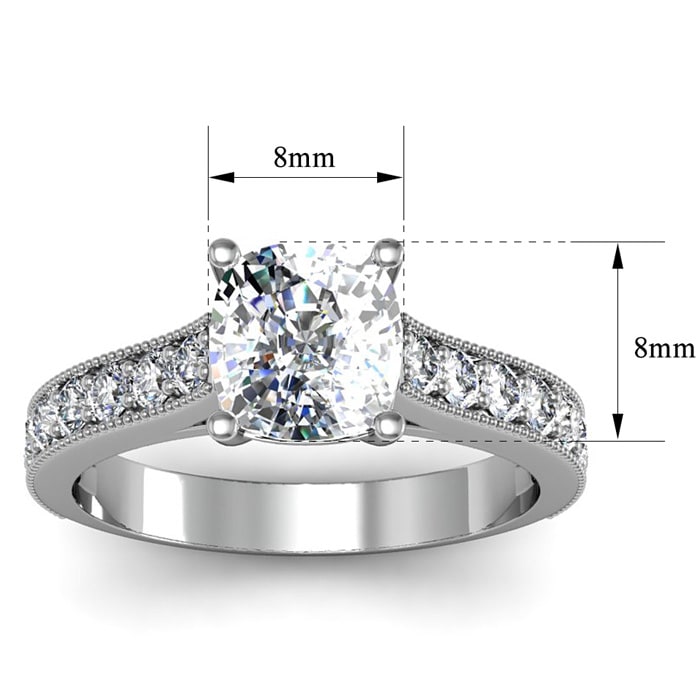 2 1/2 Carat Diamond Engagement Ring With 2 Carat Cushion Cut Center Diamond In 14K White Gold