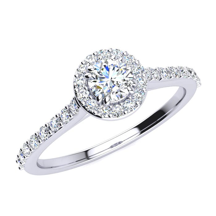 1/2 Carat Halo Diamond Engagement Ring in 14k White Gold
